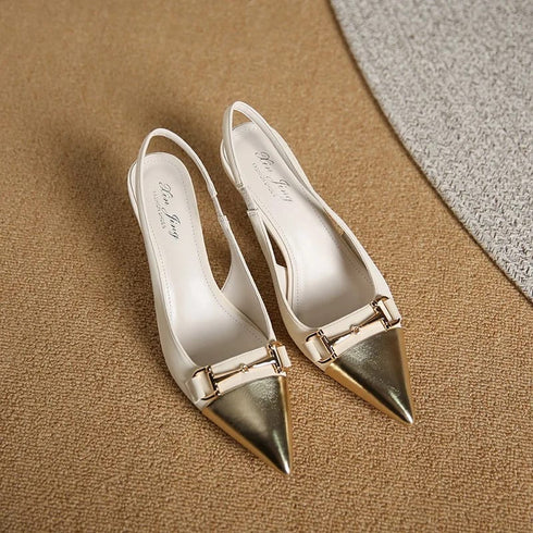 Two Tone Pointy Toe Sling kitten Heels
